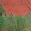 Sanskriti Vintage Sarees Red/Green Pure Silk Printed Sari Floral Craft Sustainable Fabric