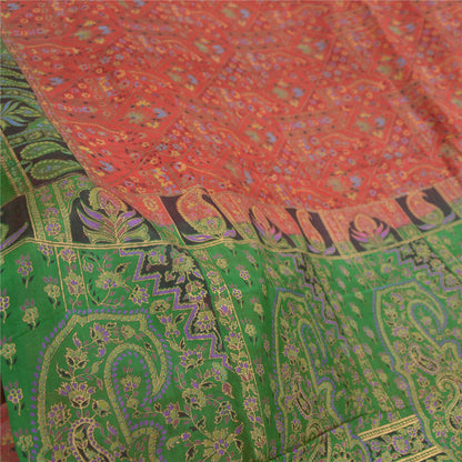 Sanskriti Vintage Sarees Red/Green Pure Silk Printed Sari Floral Craft Sustainable Fabric