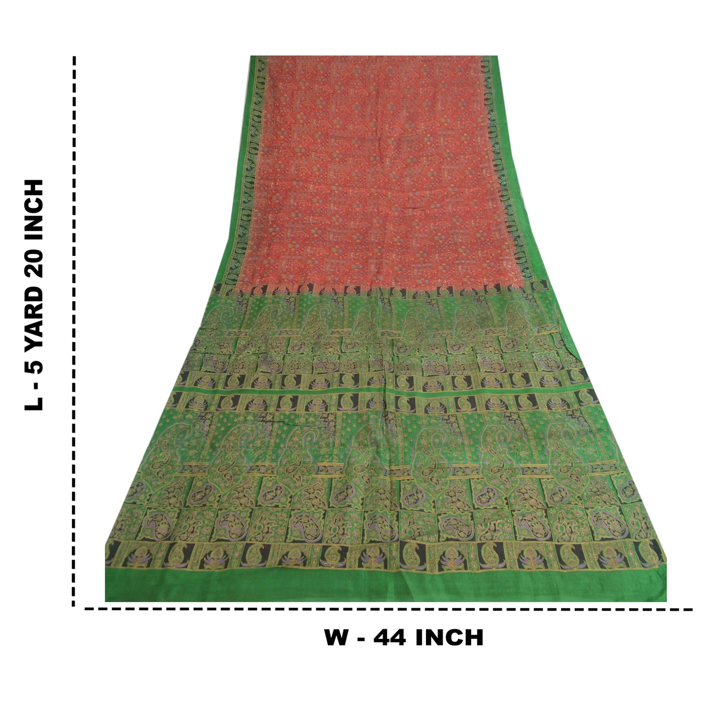 Sanskriti Vintage Sarees Red/Green Pure Silk Printed Sari Floral Craft Sustainable Fabric