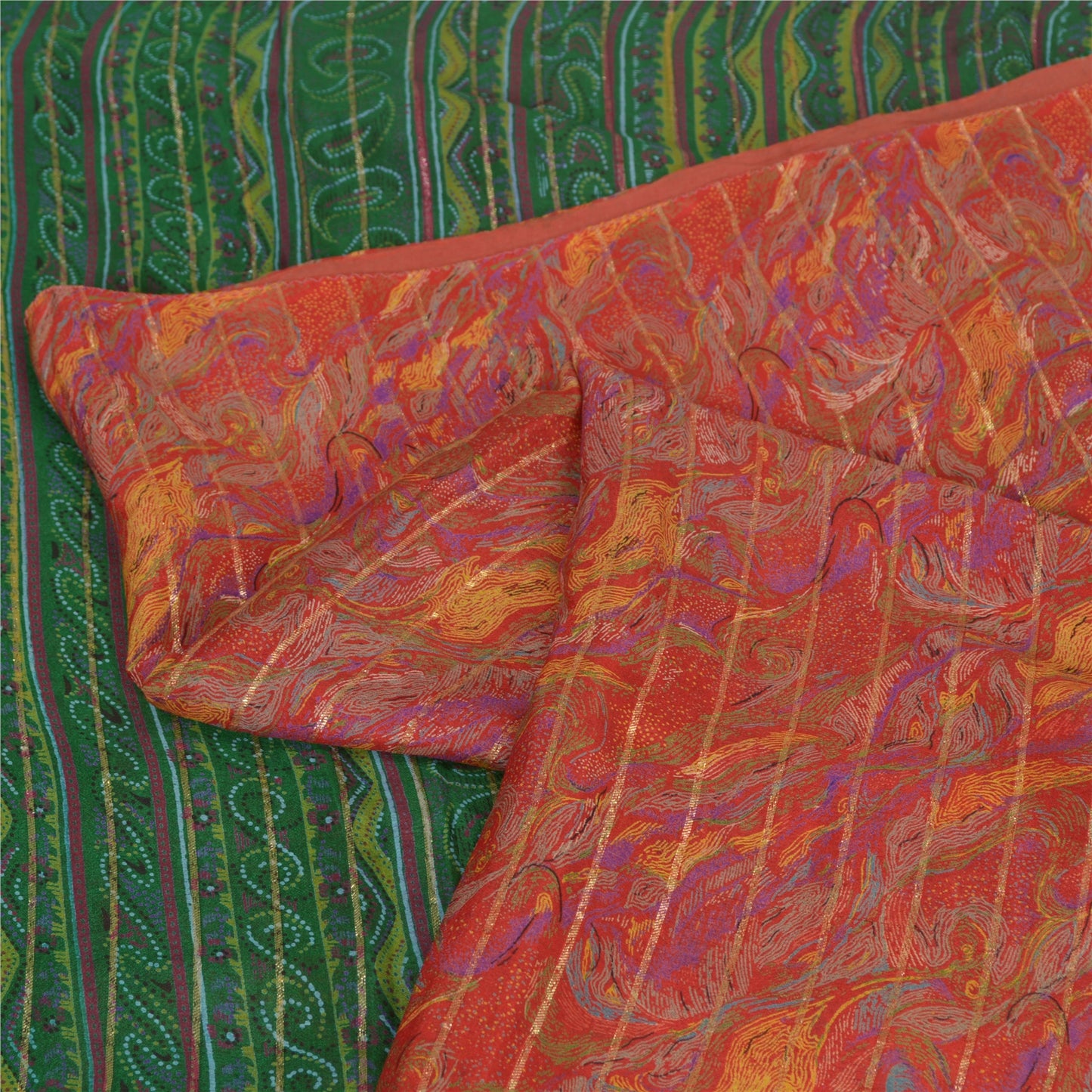 Sanskriti Vintage Sarees Indian Red 100% Pure Silk Printed Sari 5yd Craft Sustainable Fabric