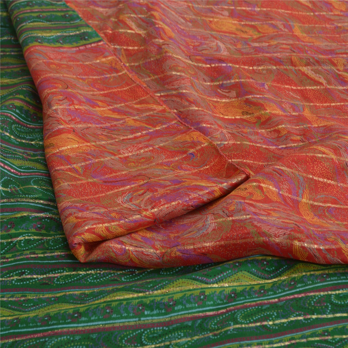 Sanskriti Vintage Sarees Indian Red 100% Pure Silk Printed Sari 5yd Craft Sustainable Fabric