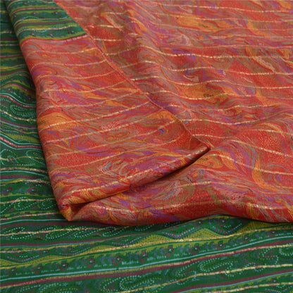 Sanskriti Vintage Sarees Indian Red 100% Pure Silk Printed Sari 5yd Craft Sustainable Fabric