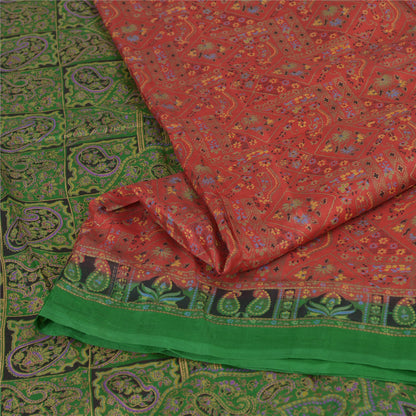 Sanskriti Vintage Sarees Indian Red 100% Pure Silk Printed Sari 5yd Craft Sustainable Fabric