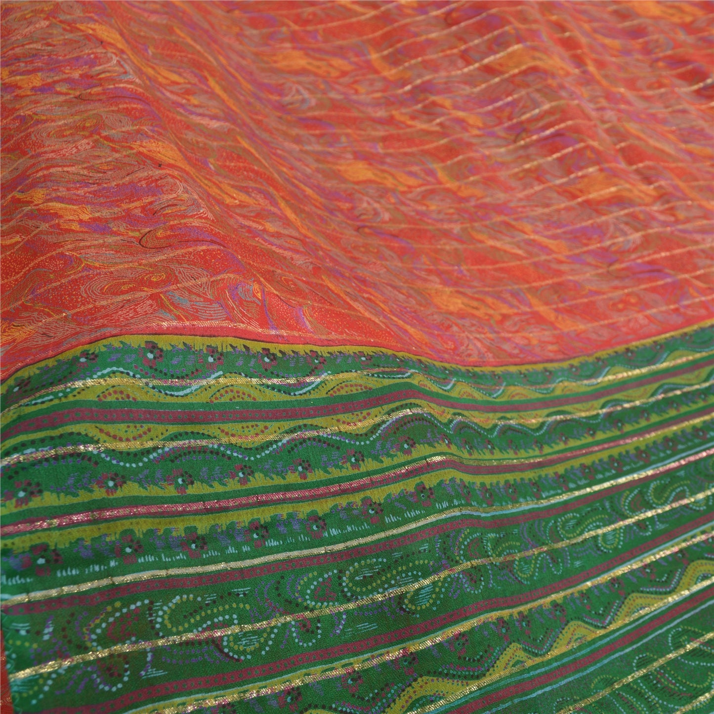 Sanskriti Vintage Sarees Indian Red 100% Pure Silk Printed Sari 5yd Craft Sustainable Fabric