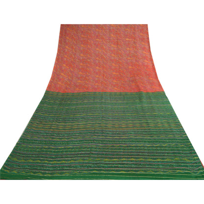 Sanskriti Vintage Sarees Indian Red 100% Pure Silk Printed Sari 5yd Craft Sustainable Fabric