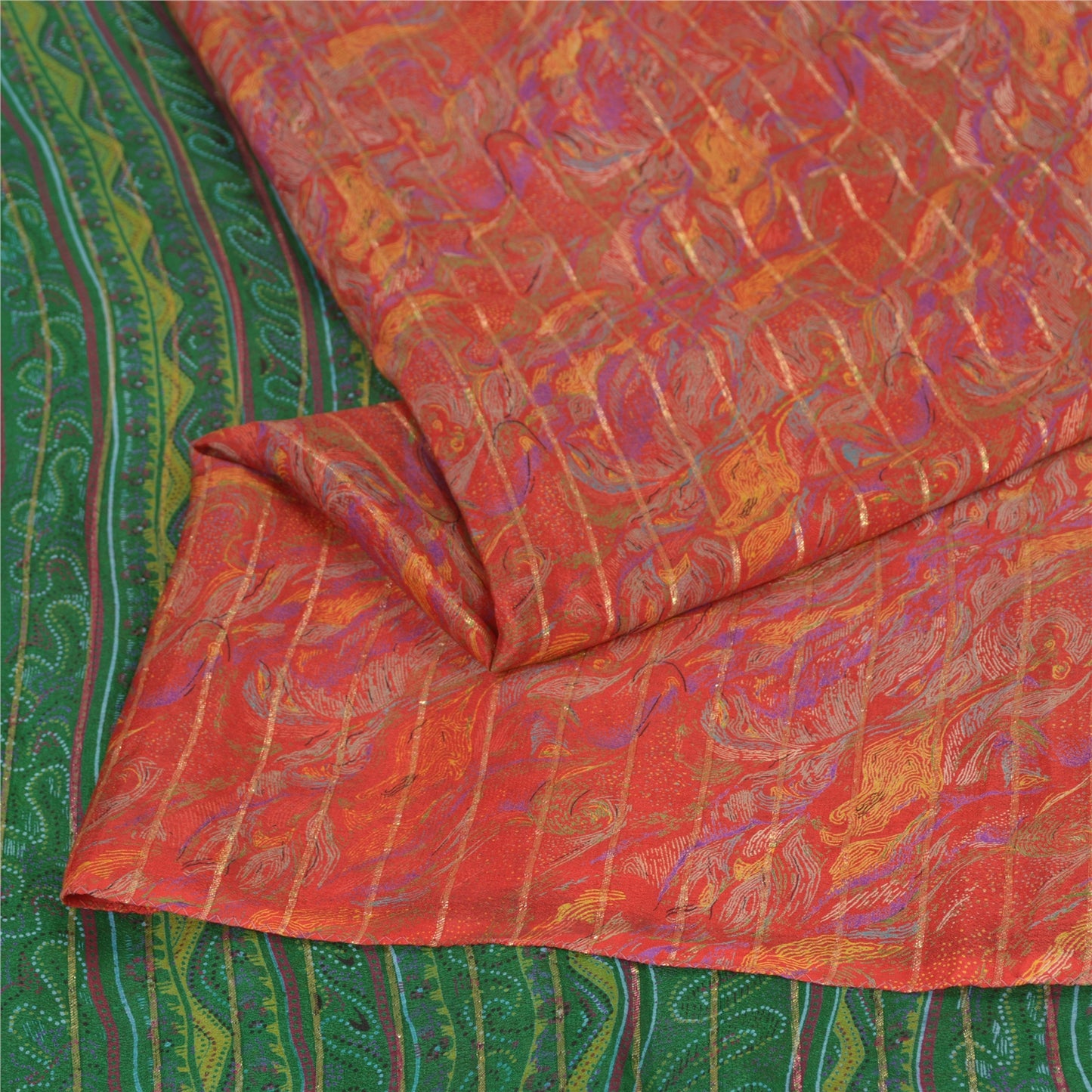 Sanskriti Vintage Sarees Indian Red 100% Pure Silk Printed Sari 5yd Craft Sustainable Fabric