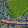 Sanskriti Vintage Sarees Green/Blue 100% Pure Silk Printed Sari 5yd Craft Sustainable Fabric