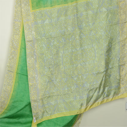 Sanskriti Vintage Sarees Green/Ivory 100% Pure Silk Printed Sari Craft Sustainable Fabric