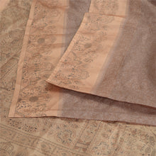 Load image into Gallery viewer, Sanskriti Vintage Sarees Brown/Peach 100% Pure Silk Printed Sari Craft Fabric
