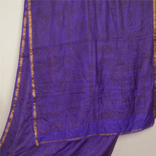 Load image into Gallery viewer, Sanskriti Vintage Sarees Purple Zari Border Pure Silk Printed Sari Craft Fabric
