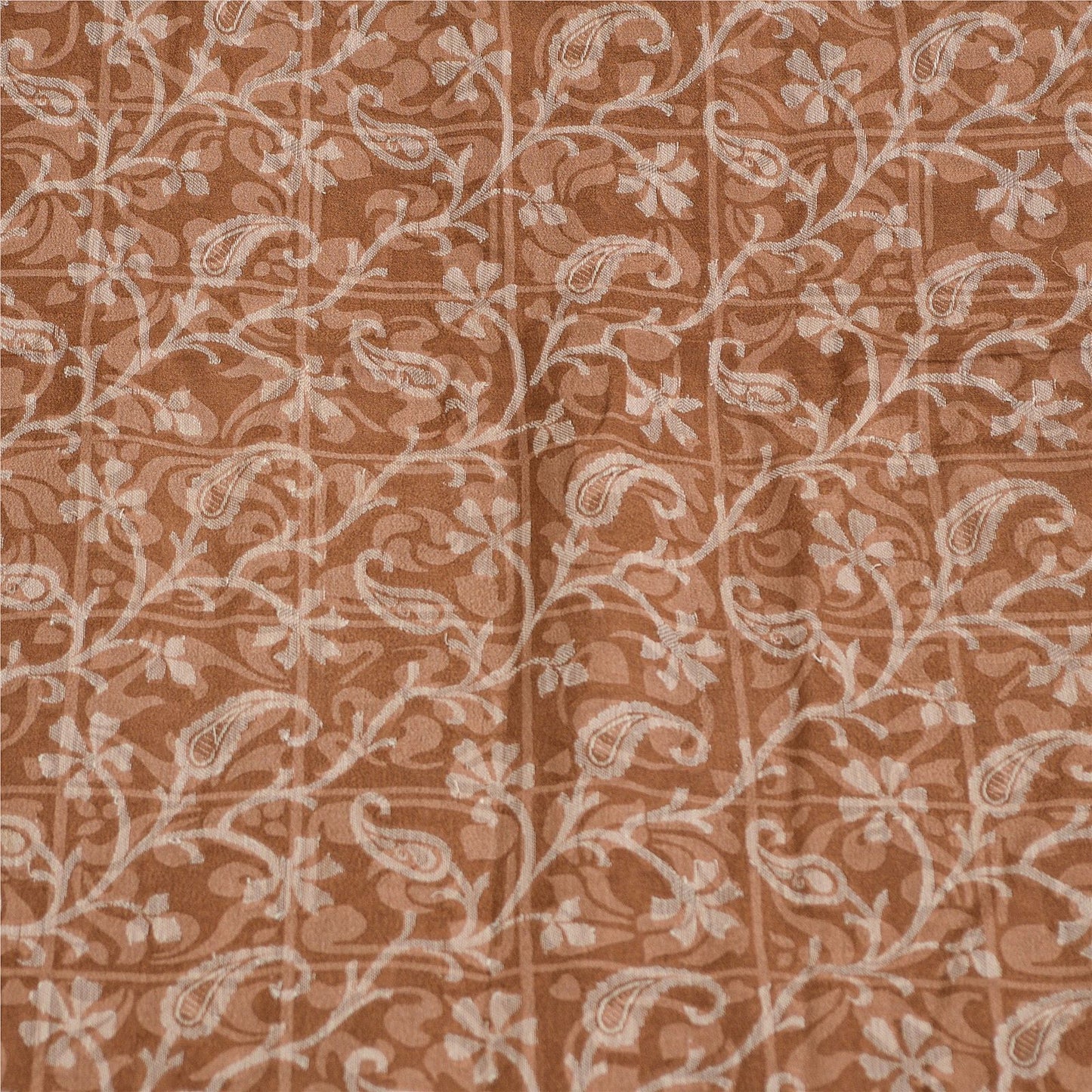 Sanskriti Vintage Sarees Light-Brown Pure Silk Printed Sari Floral Craft Sustainable Fabric