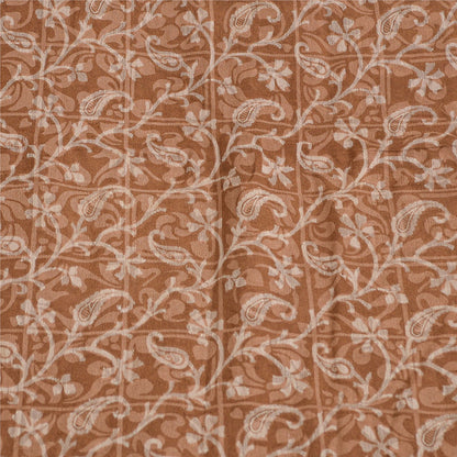 Sanskriti Vintage Sarees Light-Brown Pure Silk Printed Sari Floral Craft Sustainable Fabric