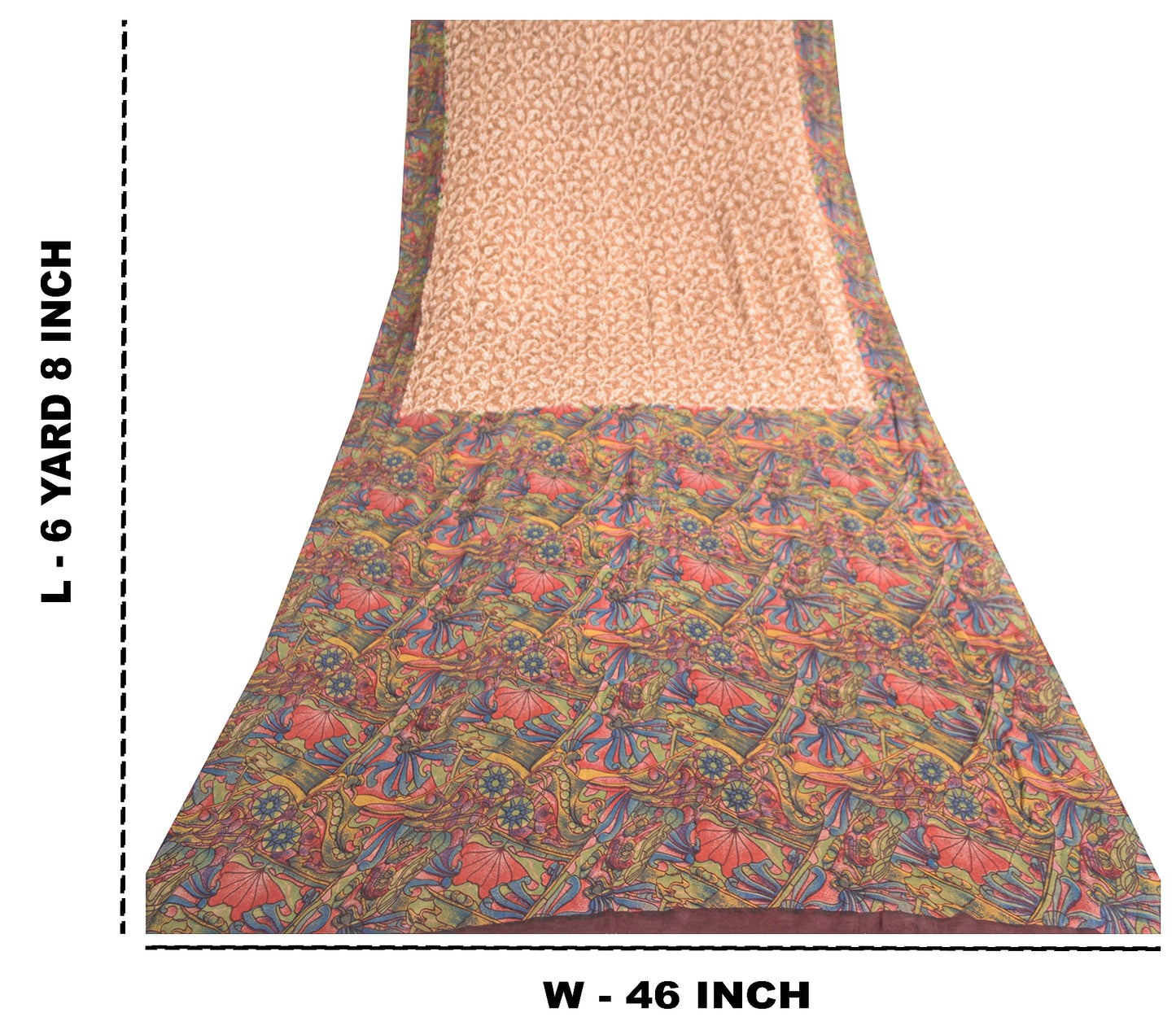 Sanskriti Vintage Sarees Light-Brown Pure Silk Printed Sari Floral Craft Sustainable Fabric