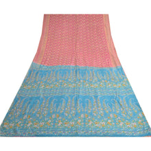 Load image into Gallery viewer, Sanskriti Vintage Sarees Pink/Blue 100% Pure Silk Printed Sari 5yd Craft Fabric

