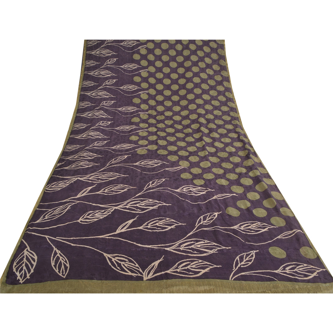 Sanskriti Vintage Sarees Indian Purple Pure Silk Printed Sari 5yd Craft Fabric