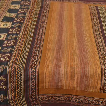 Sanskriti Vintage Sarees Indian Multi Pure Silk Printed Sari 5yd Craft Sustainable Fabric