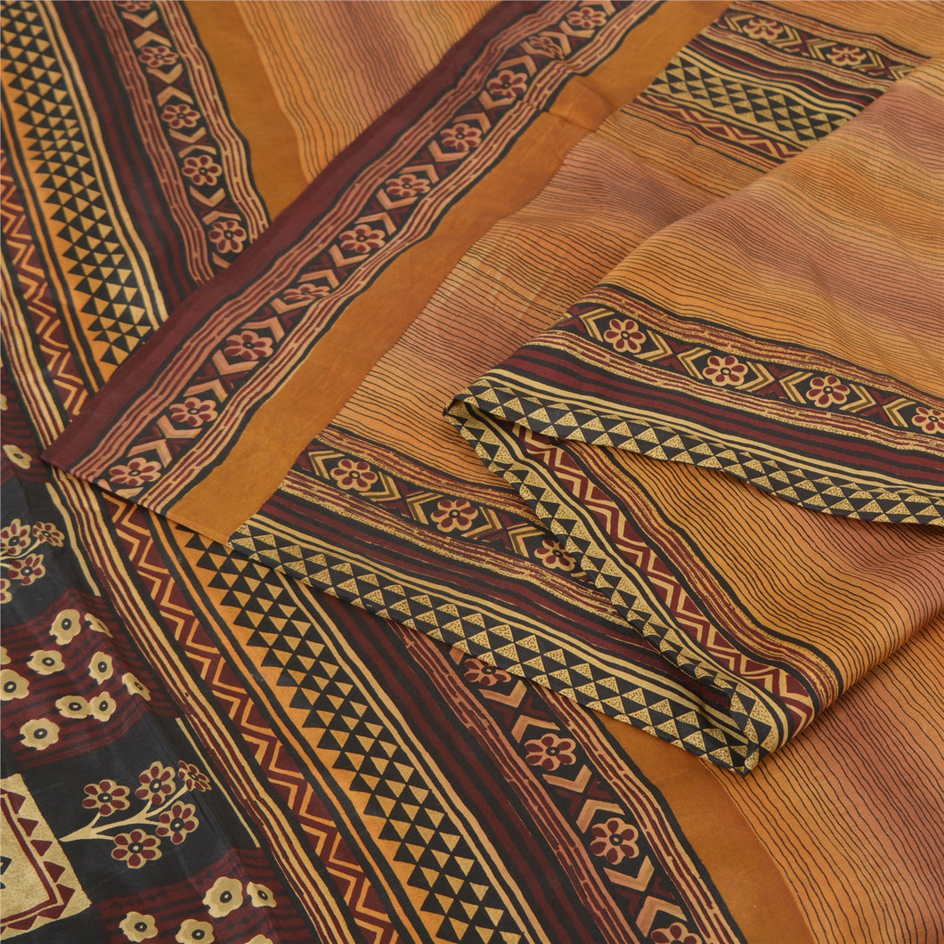 Sanskriti Vintage Sarees Indian Multi Pure Silk Printed Sari 5yd Craft Fabric