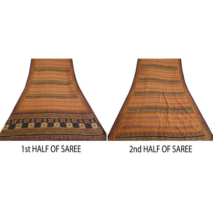 Sanskriti Vintage Sarees Indian Multi Pure Silk Printed Sari 5yd Craft Sustainable Fabric