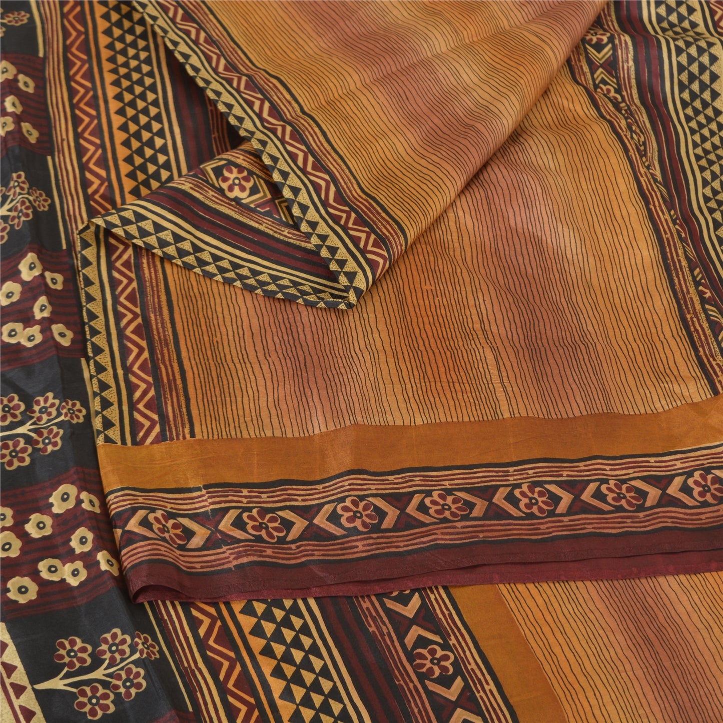 Sanskriti Vintage Sarees Indian Multi Pure Silk Printed Sari 5yd Craft Sustainable Fabric