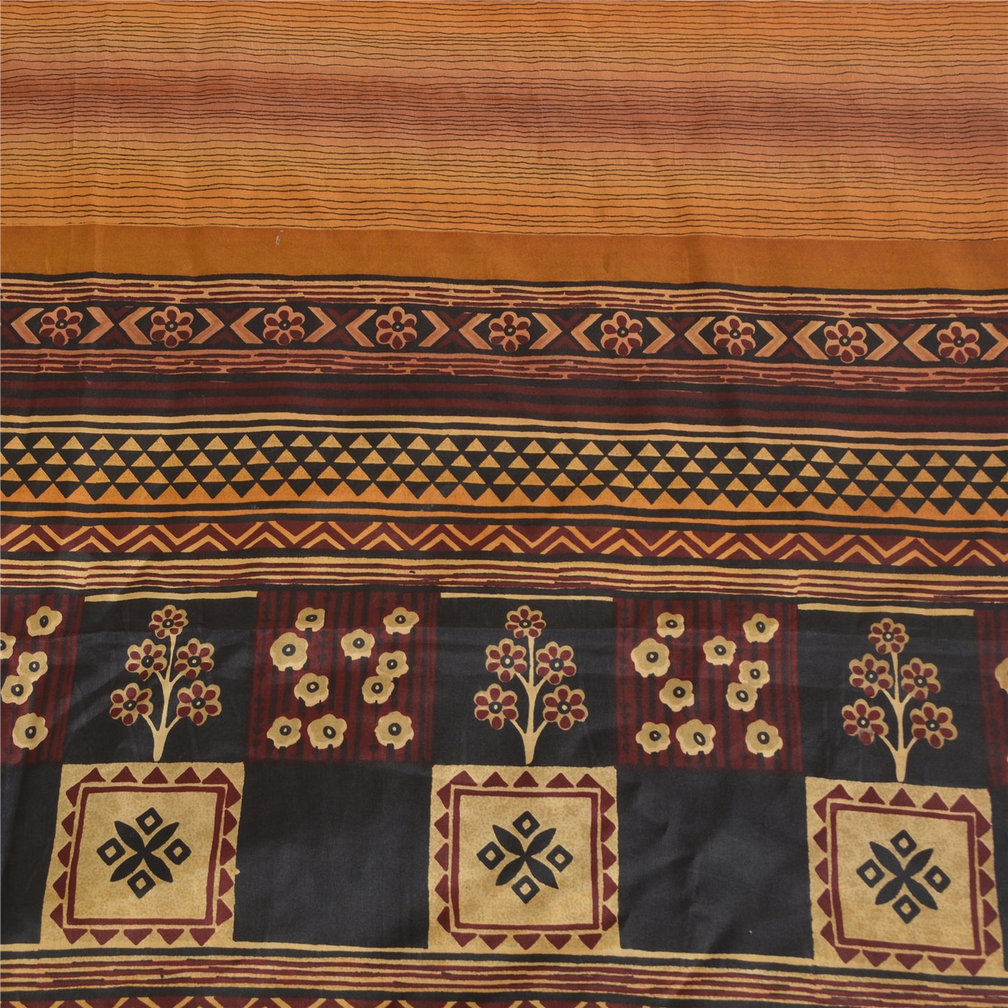 Sanskriti Vintage Sarees Indian Multi Pure Silk Printed Sari 5yd Craft Sustainable Fabric