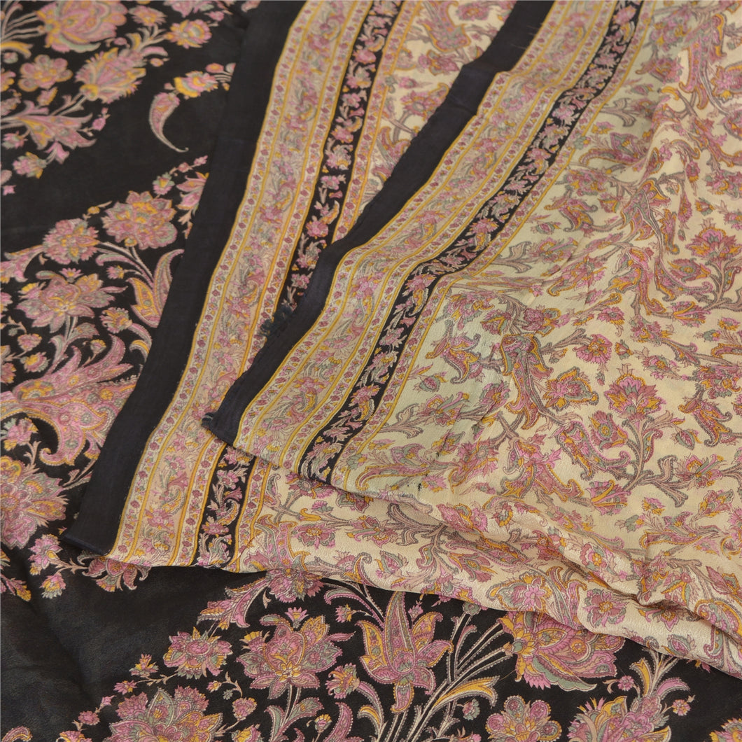 Sanskriti Vintage Sarees Pure Silk  5yd Quilting Felting Craft Fabric Print Sari