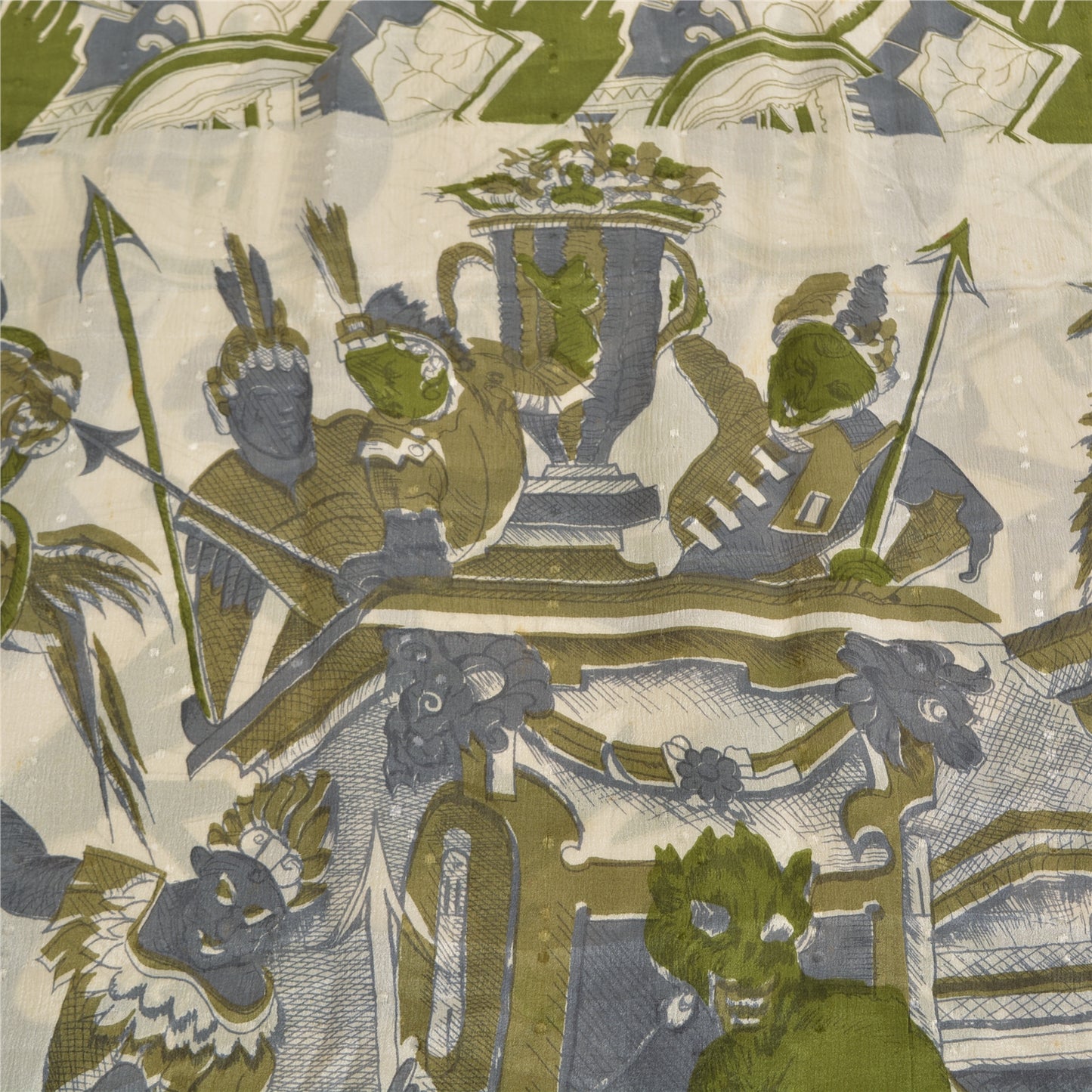 Sanskriti Vintage Sarees Indian Ivory Pure Silk Printed Sari 5 yard Craft Sustainable Fabric