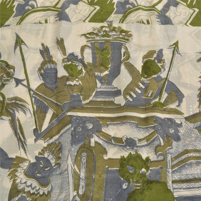 Sanskriti Vintage Sarees Indian Ivory Pure Silk Printed Sari 5 yard Craft Sustainable Fabric