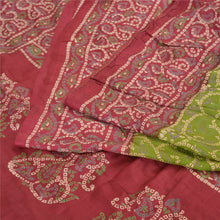 Load image into Gallery viewer, Sanskriti Vintage Sarees Green/Red Bandhani Pure Silk Printed Sari Craft Fabric
