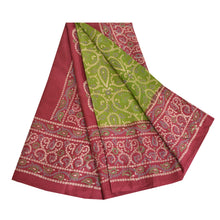 Load image into Gallery viewer, Sanskriti Vintage Sarees Green/Red Bandhani Pure Silk Printed Sari Craft Fabric
