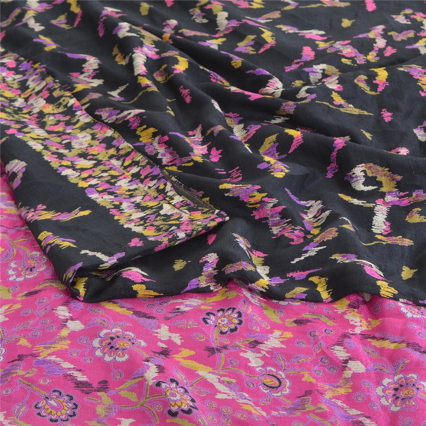 Sanskriti Vintage Sarees Pure Silk 5yd Quilting Felting Craft Sustainable Fabric Print Sari
