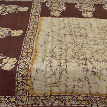 Load image into Gallery viewer, Sanskriti Vintage Sarees Ivory/Brown Batik Work Pure Silk Sari 5yd Craft Fabric
