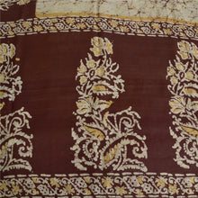 Load image into Gallery viewer, Sanskriti Vintage Sarees Ivory/Brown Batik Work Pure Silk Sari 5yd Craft Fabric
