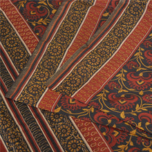 Load image into Gallery viewer, Sanskriti Vintage Sarees Black/Red Block Printed Pure Silk Sari 5yd Craft Fabric
