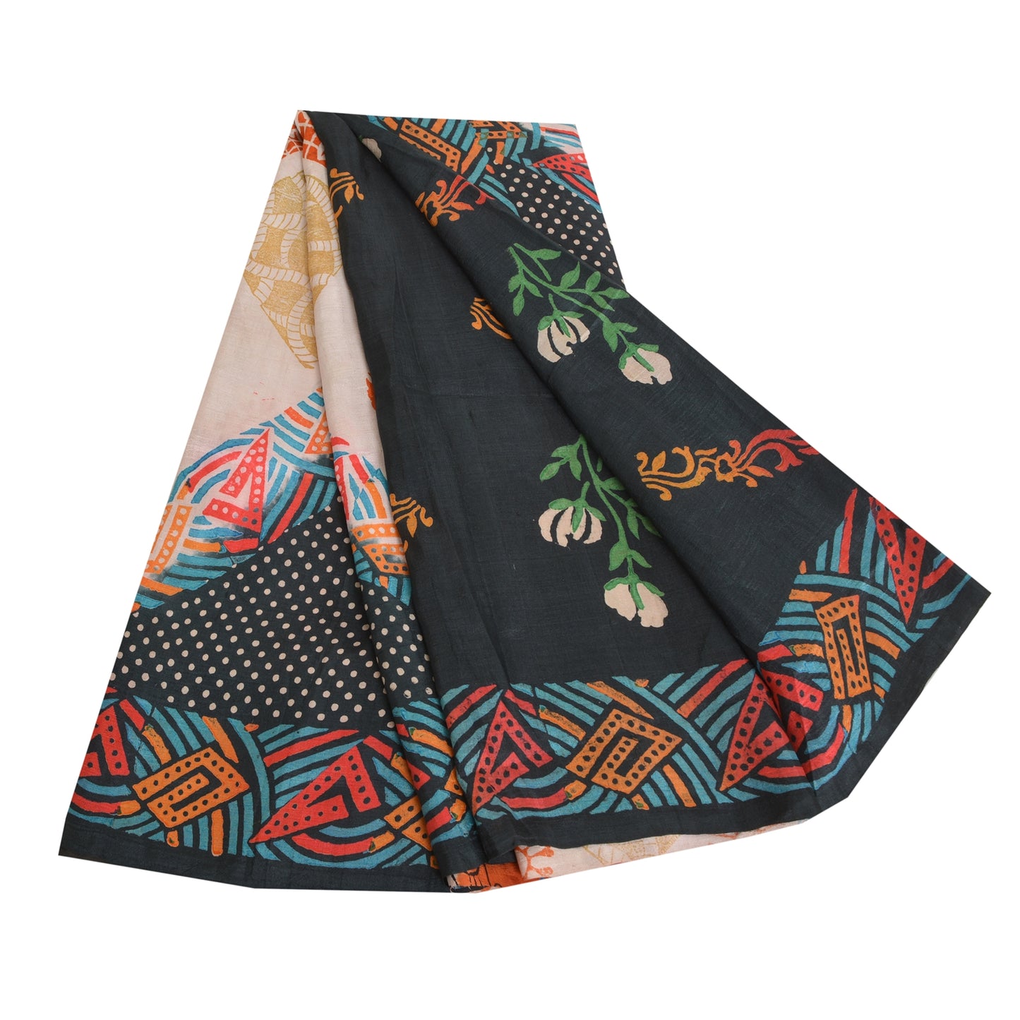 Sanskriti Vintage Sarees Indian Multi 100% Pure Silk Printed Sari Craft Sustainable Fabric