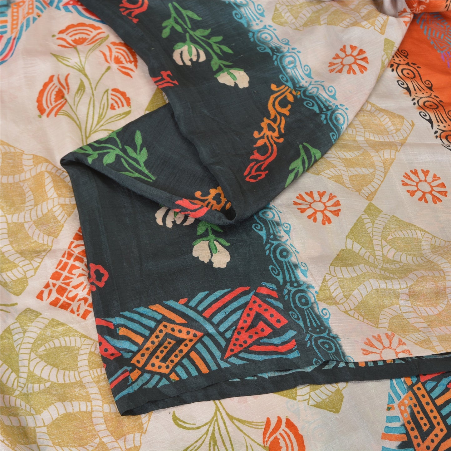 Sanskriti Vintage Sarees Indian Multi 100% Pure Silk Printed Sari Craft Sustainable Fabric