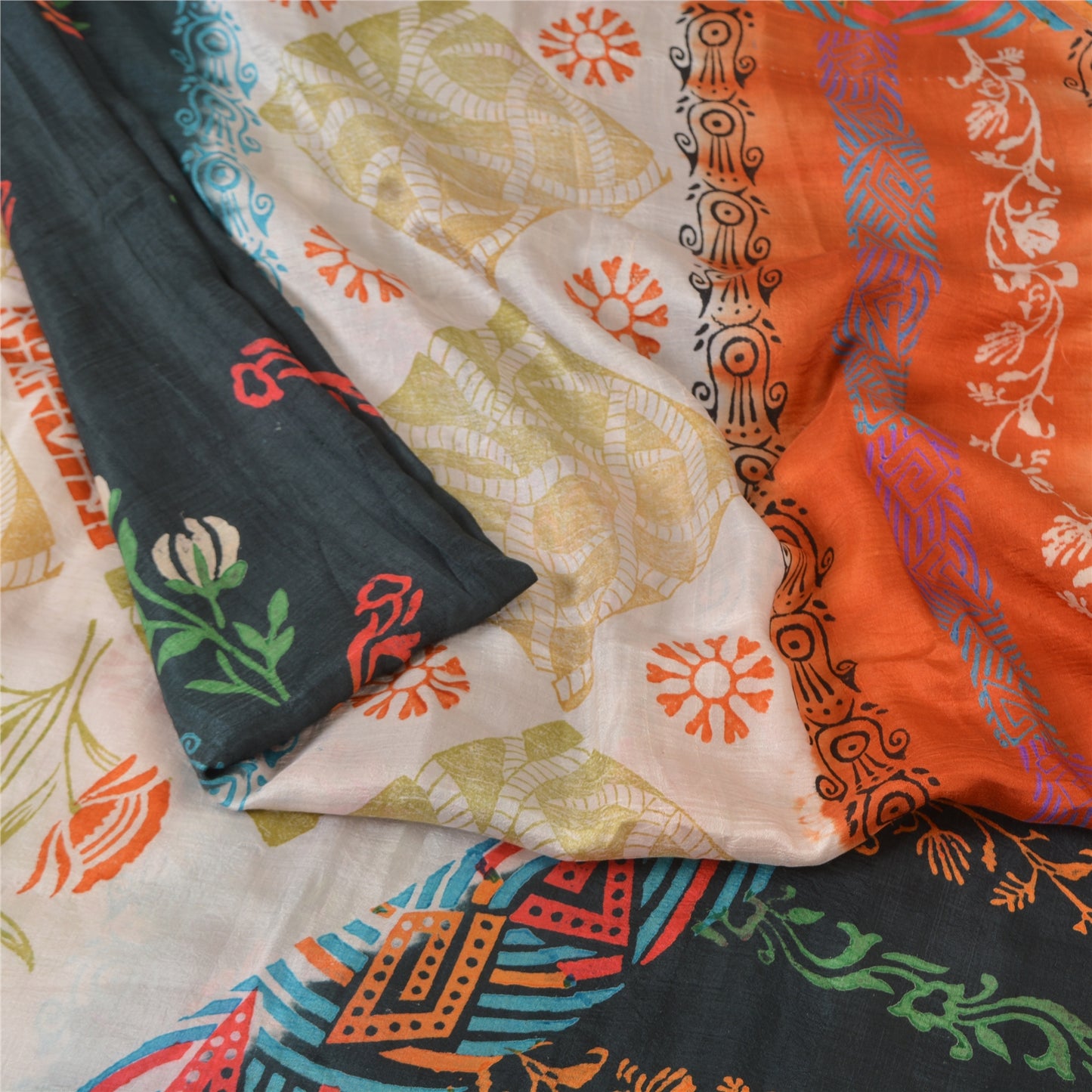 Sanskriti Vintage Sarees Indian Multi 100% Pure Silk Printed Sari Craft Sustainable Fabric