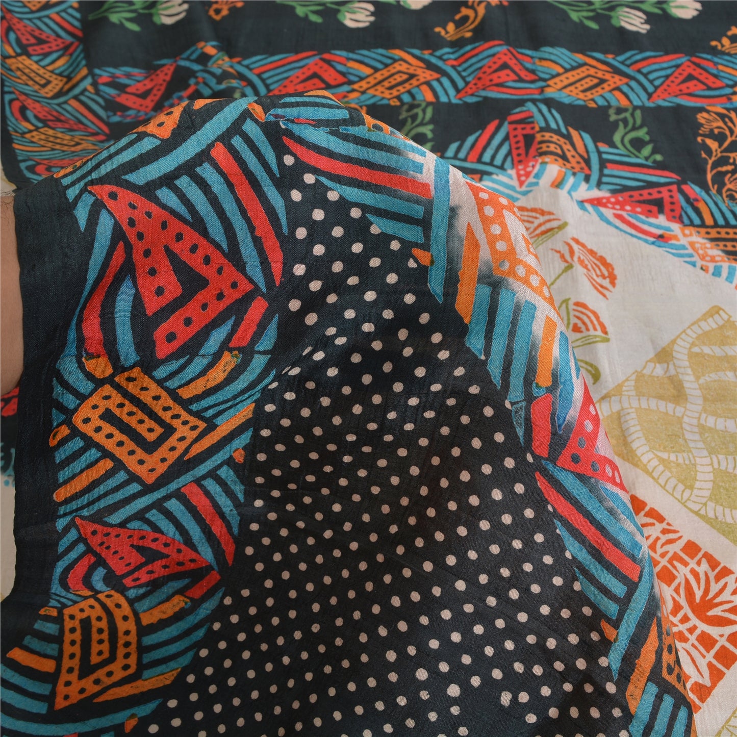 Sanskriti Vintage Sarees Indian Multi 100% Pure Silk Printed Sari Craft Sustainable Fabric