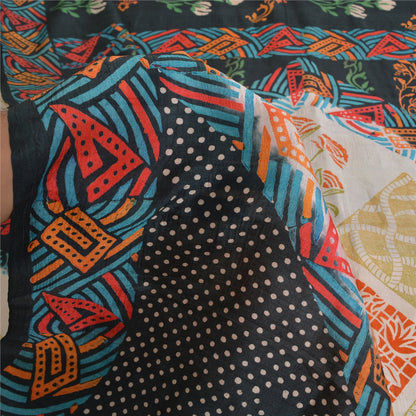 Sanskriti Vintage Sarees Indian Multi 100% Pure Silk Printed Sari Craft Sustainable Fabric