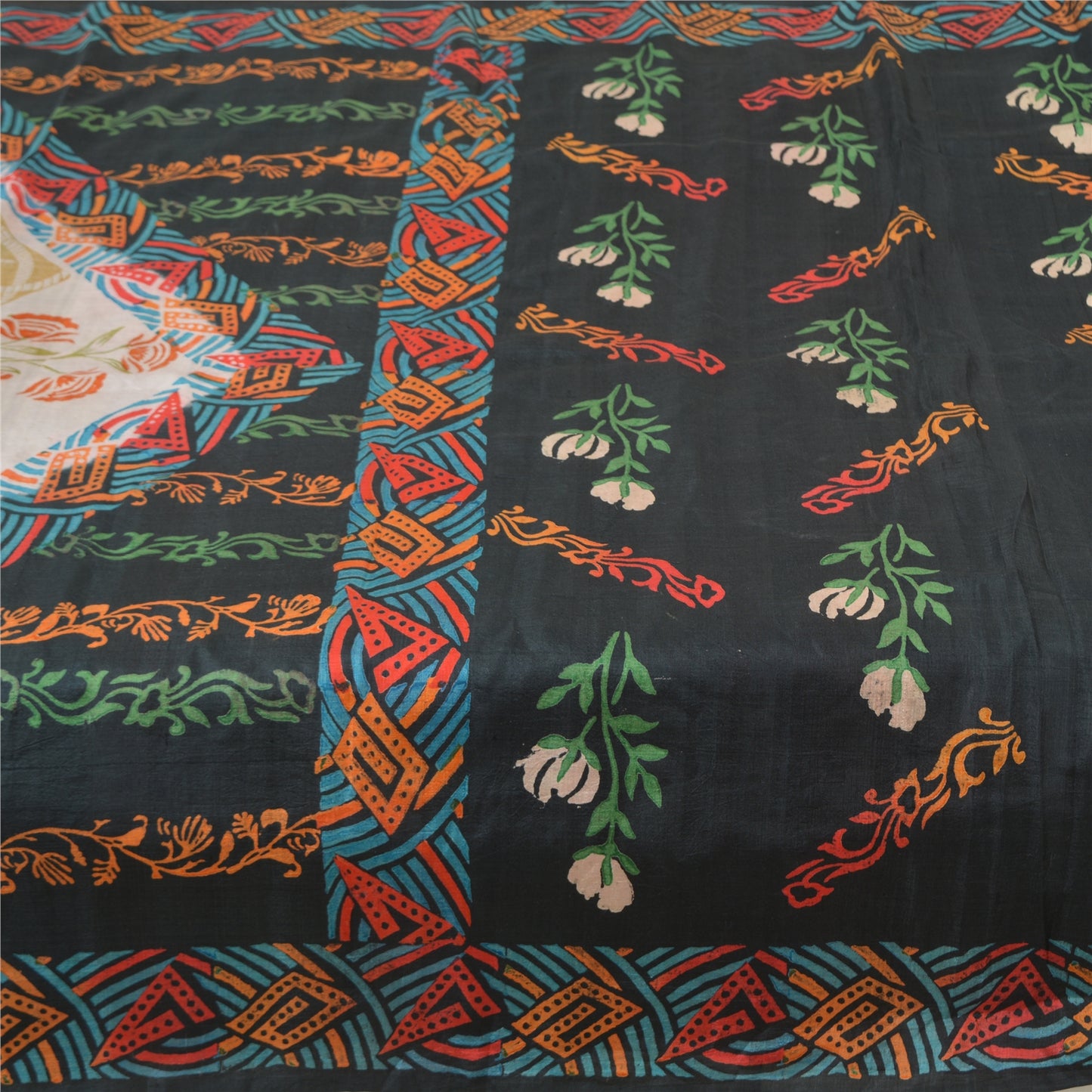 Sanskriti Vintage Sarees Indian Multi 100% Pure Silk Printed Sari Craft Sustainable Fabric