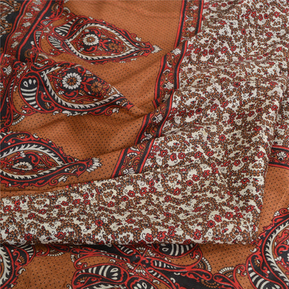 Sanskriti Vintage Sarees Indian Cream Pure Silk Printed Sari 6yd Craft Sustainable Fabric