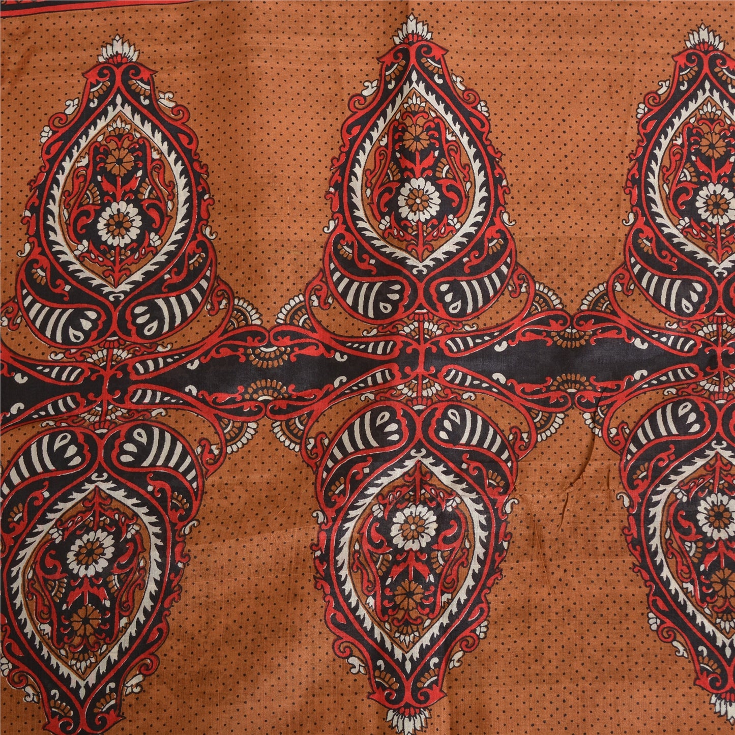 Sanskriti Vintage Sarees Indian Cream Pure Silk Printed Sari 6yd Craft Sustainable Fabric