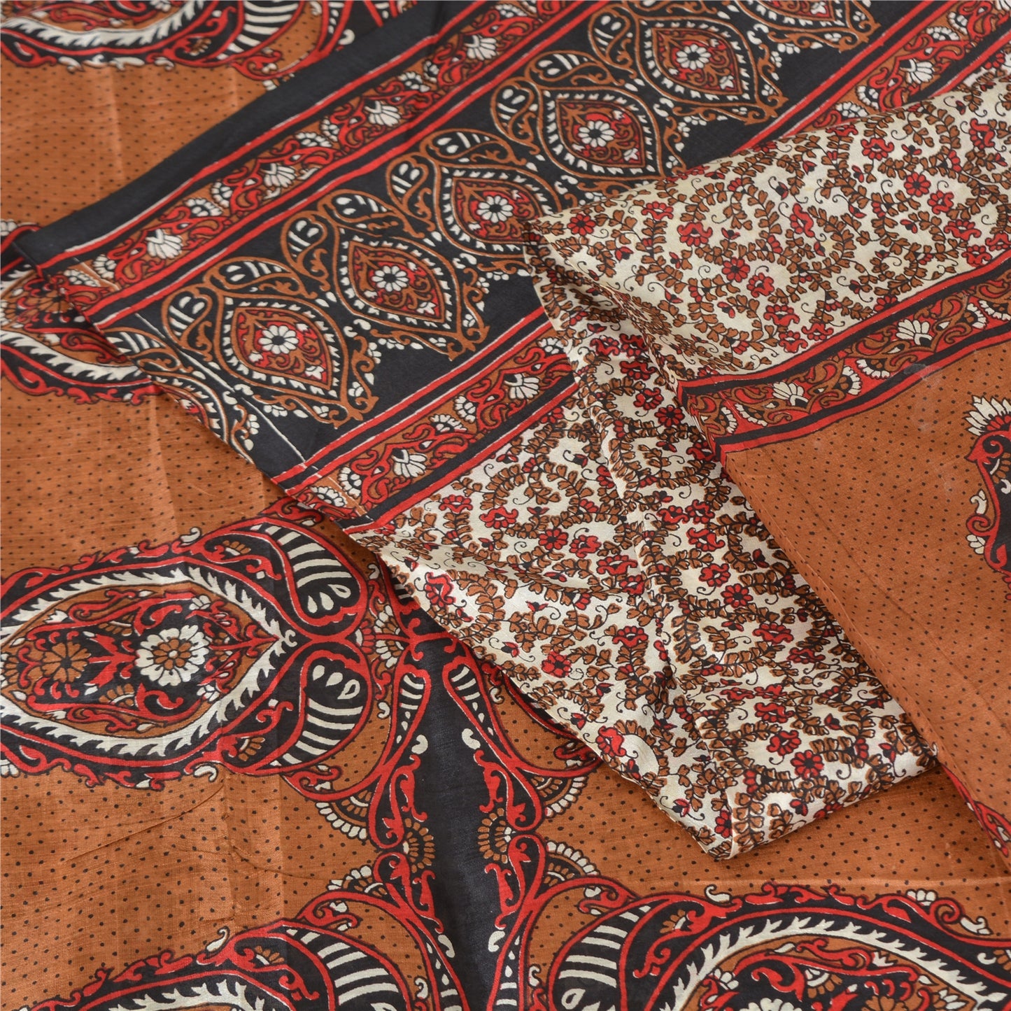 Sanskriti Vintage Sarees Indian Cream Pure Silk Printed Sari 6yd Craft Sustainable Fabric