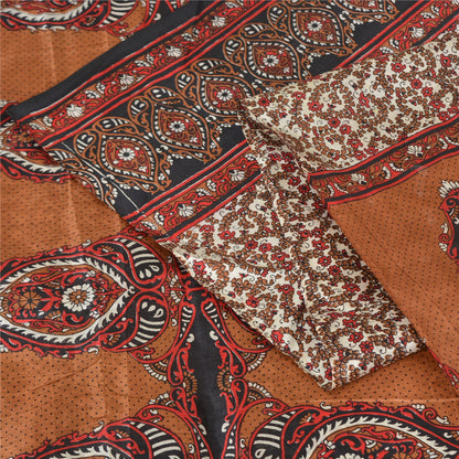 Sanskriti Vintage Sarees Indian Cream Pure Silk Printed Sari 6yd Craft Sustainable Fabric