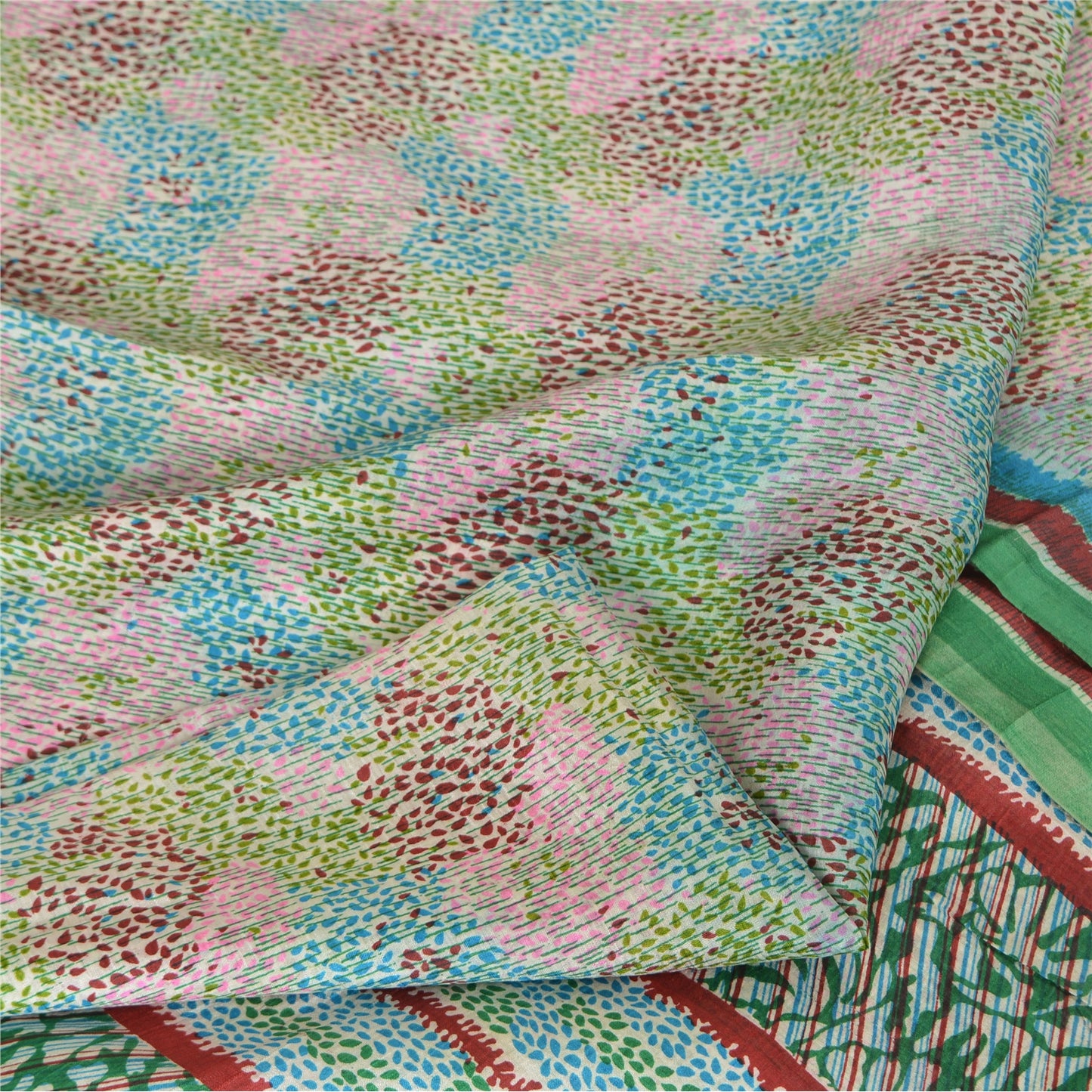 Sanskriti Vintage Sarees Indian Multi Pure Silk Printed Sari 5yd Craft Sustainable Fabric