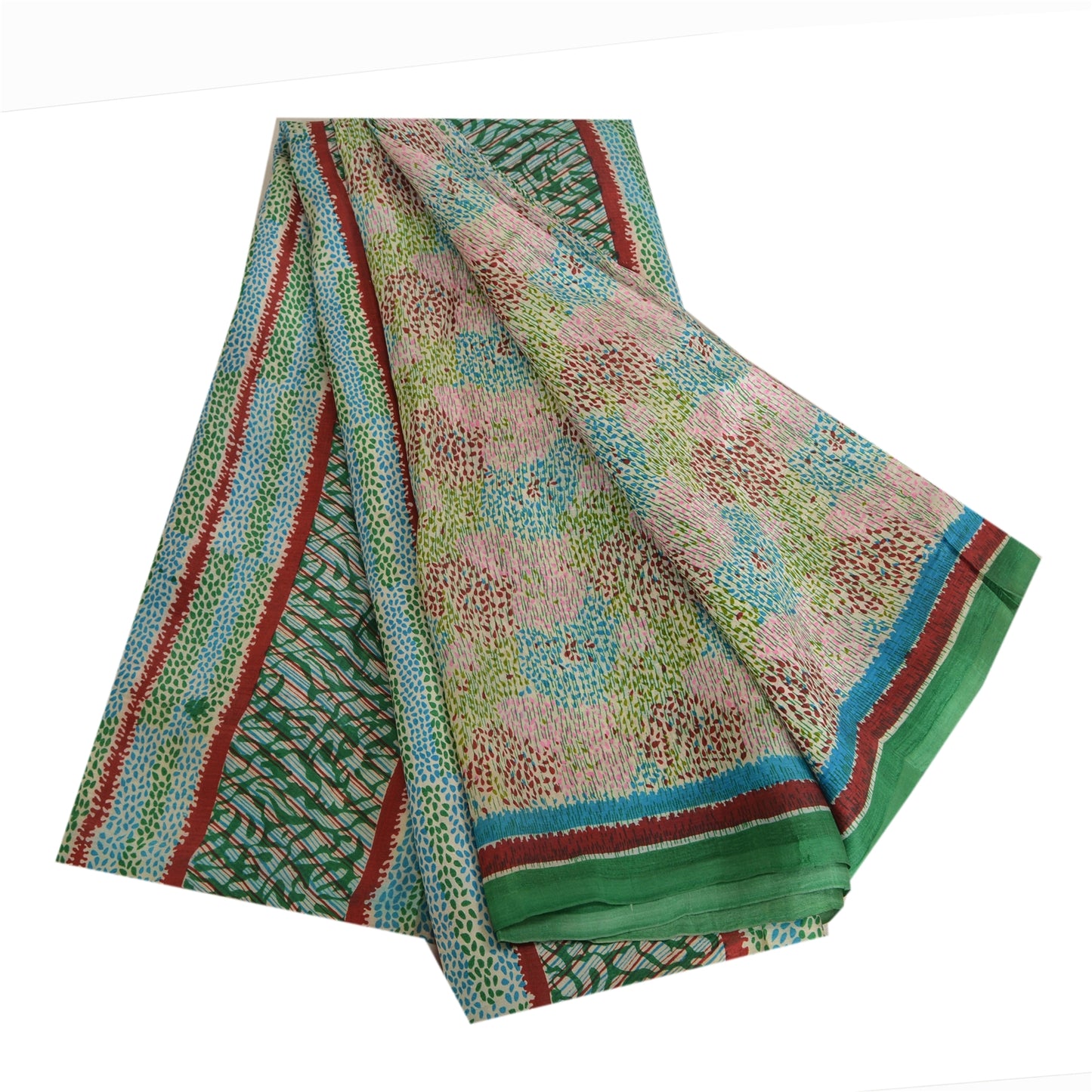 Sanskriti Vintage Sarees Indian Multi Pure Silk Printed Sari 5yd Craft Sustainable Fabric