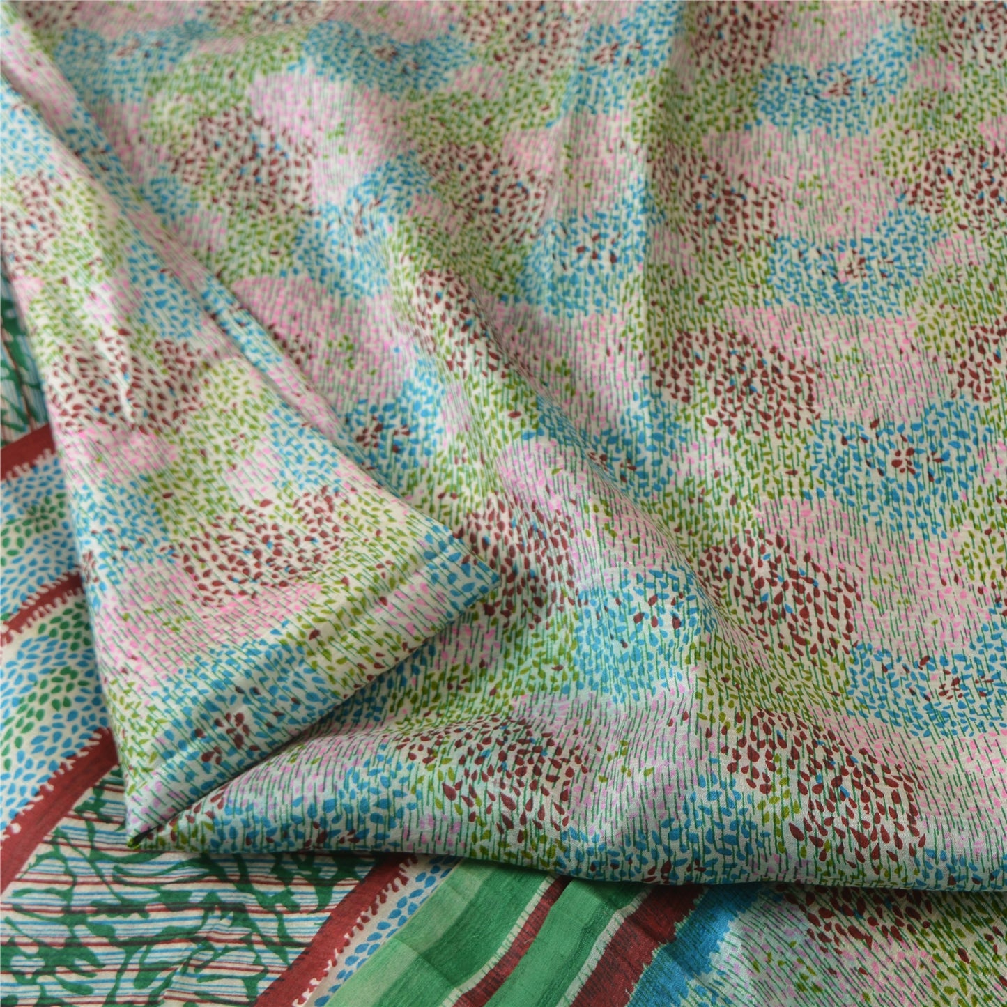 Sanskriti Vintage Sarees Indian Multi Pure Silk Printed Sari 5yd Craft Sustainable Fabric