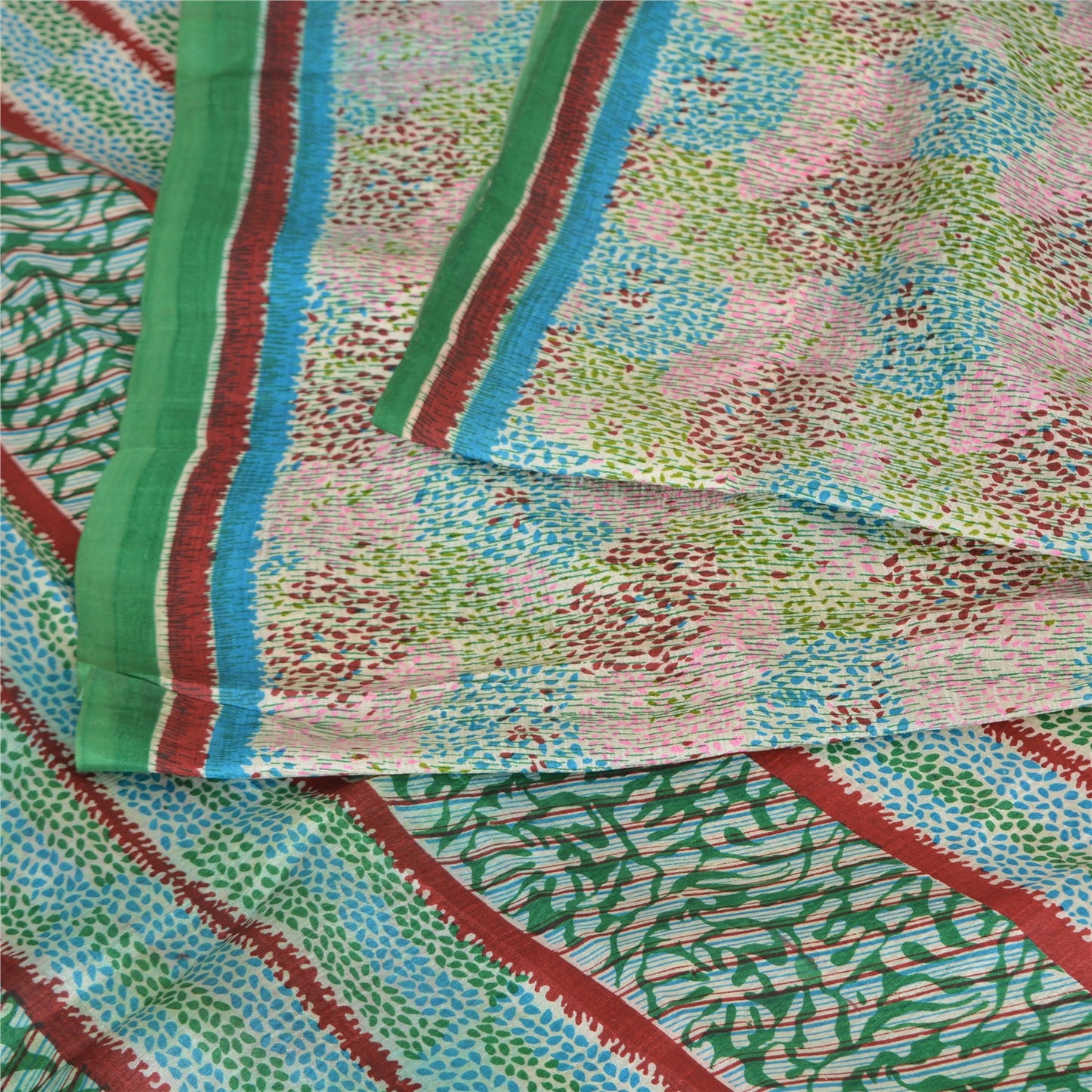 Sanskriti Vintage Sarees Indian Multi Pure Silk Printed Sari 5yd Craft Sustainable Fabric