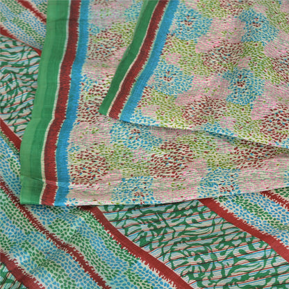 Sanskriti Vintage Sarees Indian Multi Pure Silk Printed Sari 5yd Craft Sustainable Fabric