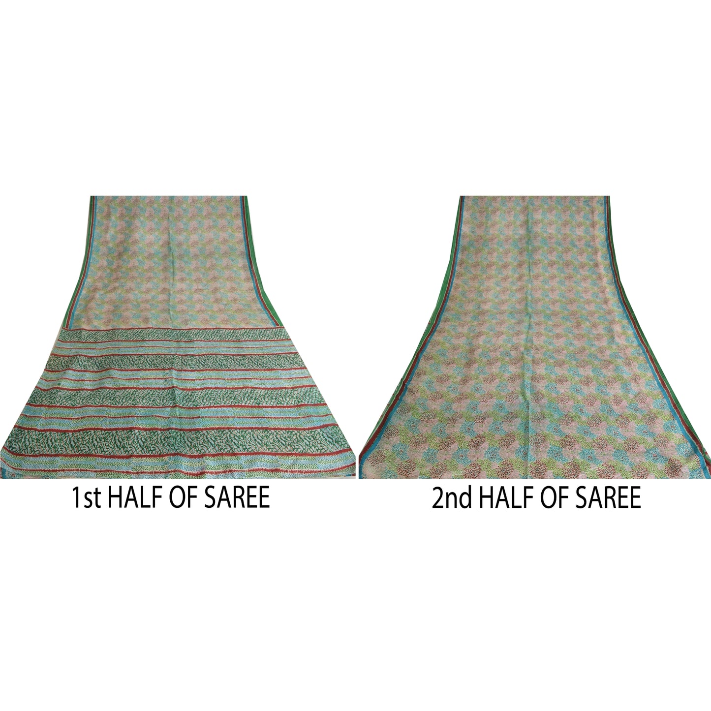 Sanskriti Vintage Sarees Indian Multi Pure Silk Printed Sari 5yd Craft Sustainable Fabric