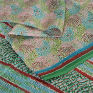 Sanskriti Vintage Sarees Indian Multi Pure Silk Printed Sari 5yd Craft Fabric